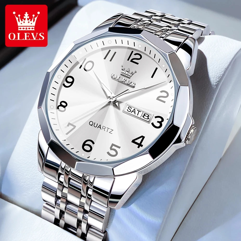 OLEVS 9970 Quartz Wristwatch — Stainless Steel Men's Watch with Date Display