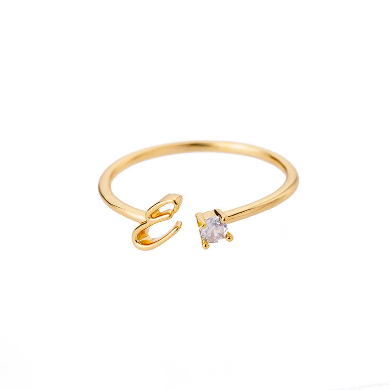 ICFTZWE Zircon Initial Letter Rings — Adjustable Stainless Steel Jewelry