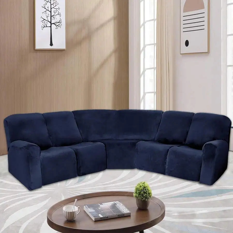 Velvet L-Shape Sofa Cover — Stretch Sectional Slipcover for Corner Couches