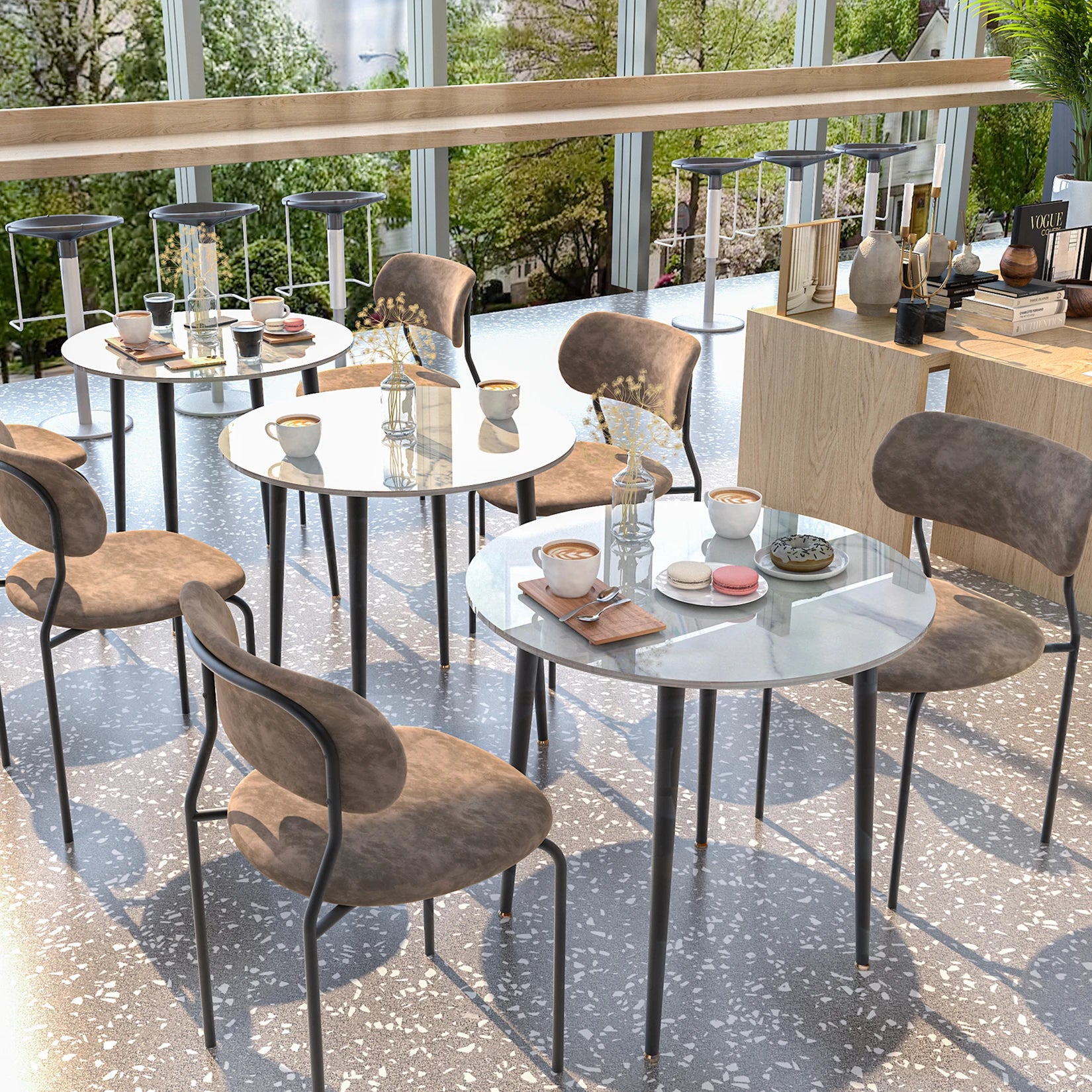 Round Sintered Stone Dining Table — Modern Marble Top with Metal Legs