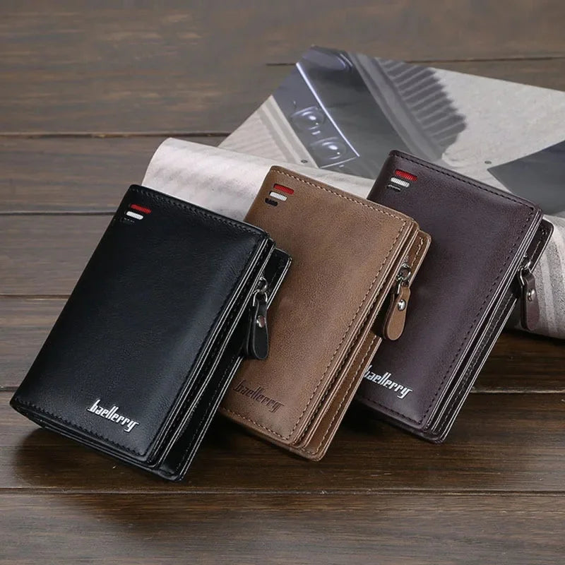 Mens Leather Wallet — Zipper Closure, Multi Slot