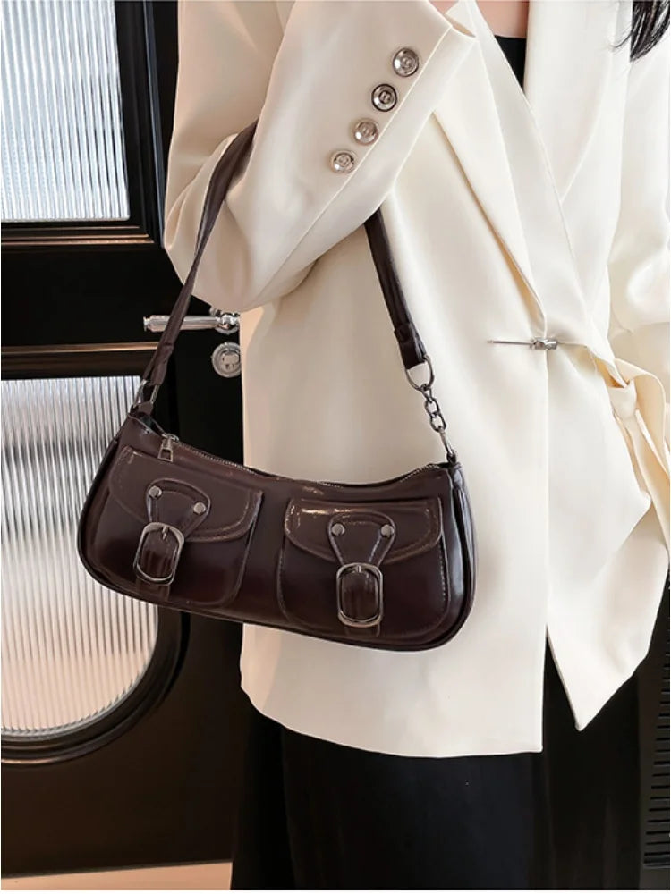 Women's Faux Leather Shoulder Bag — Trendy Armpit Style Crossbody