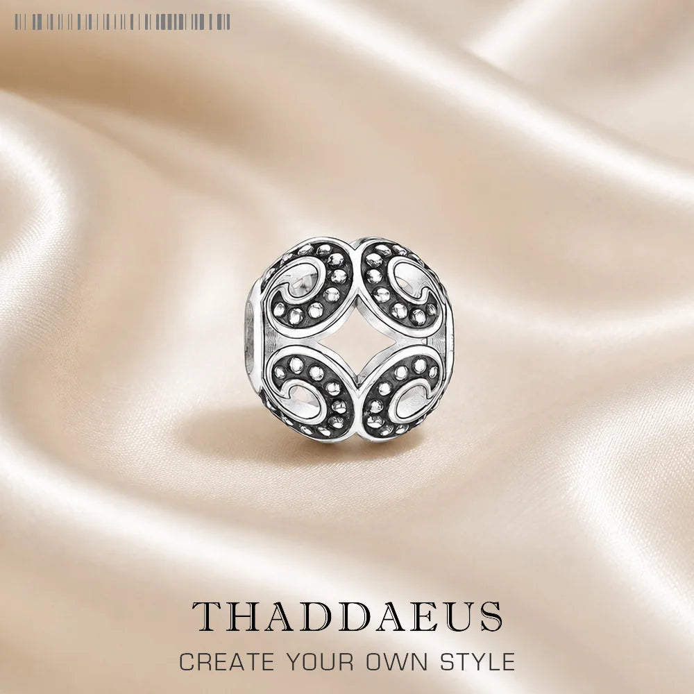 Thaddaeus Blackened Wave Bead Charm — Vintage 925 Sterling Silver Nugget
