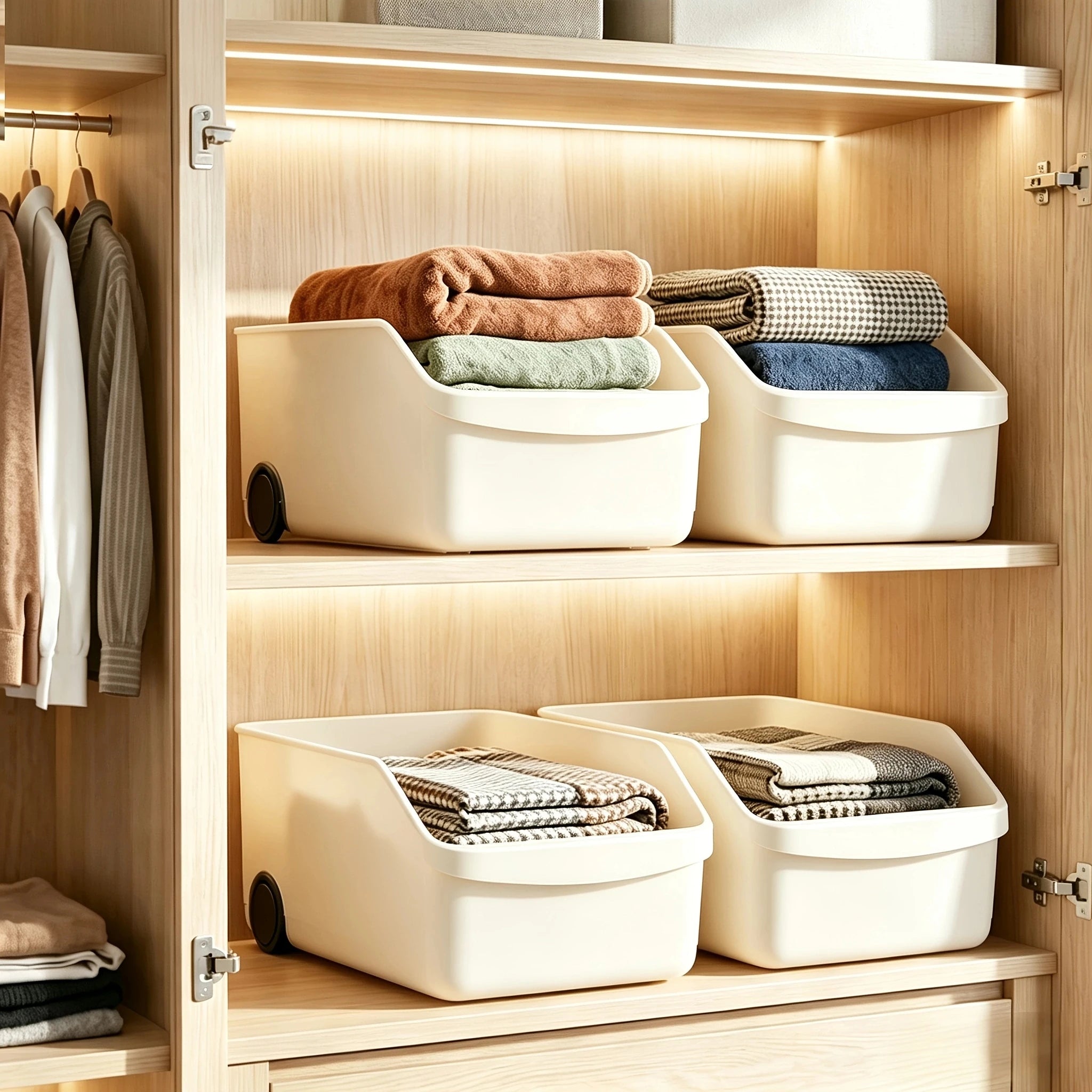 DOCOXO Closet Storage Bins — Rolling Organizer Baskets for Wardrobes