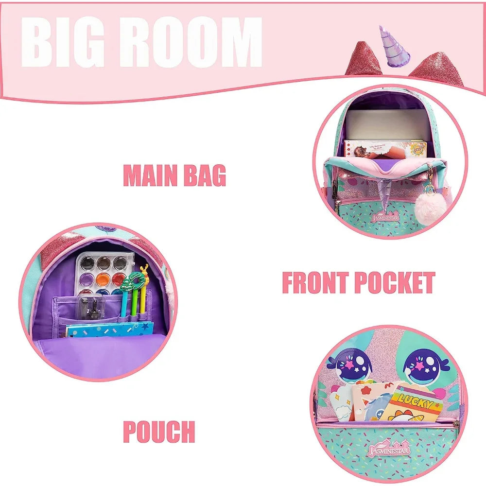 Bikab 3-Piece Girls Backpack Set — Cute School Bag with Matching Lunch Box