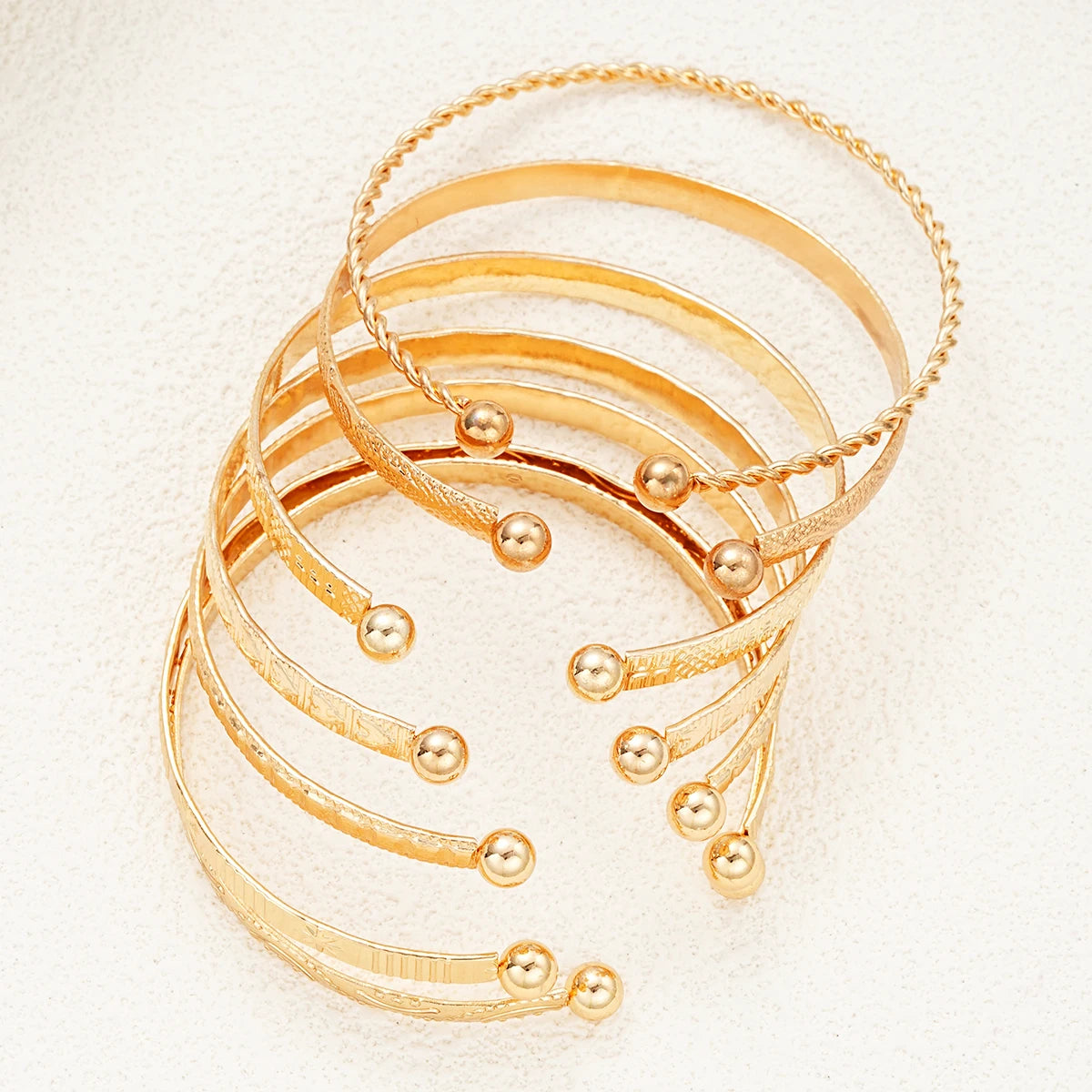 AY Punk Gold Heart Bracelet Set — 7 Piece Goth Style Cuff Bangles