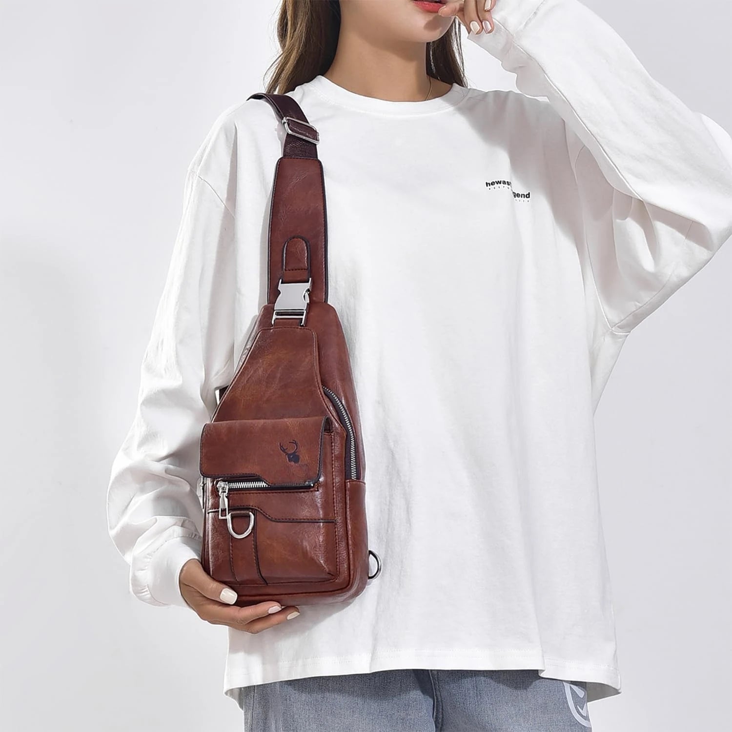 PU Leather Crossbody Sling Bag — Compact Chest Pack for Travel & Daily Use