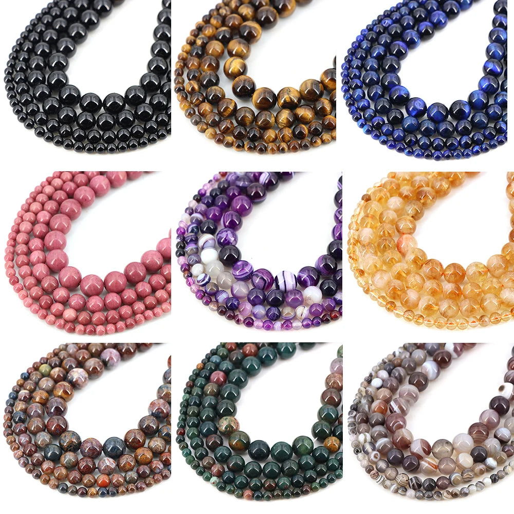 Natural Stone Gemstone Beads — Round Crystal Spacers for Jewelry Making