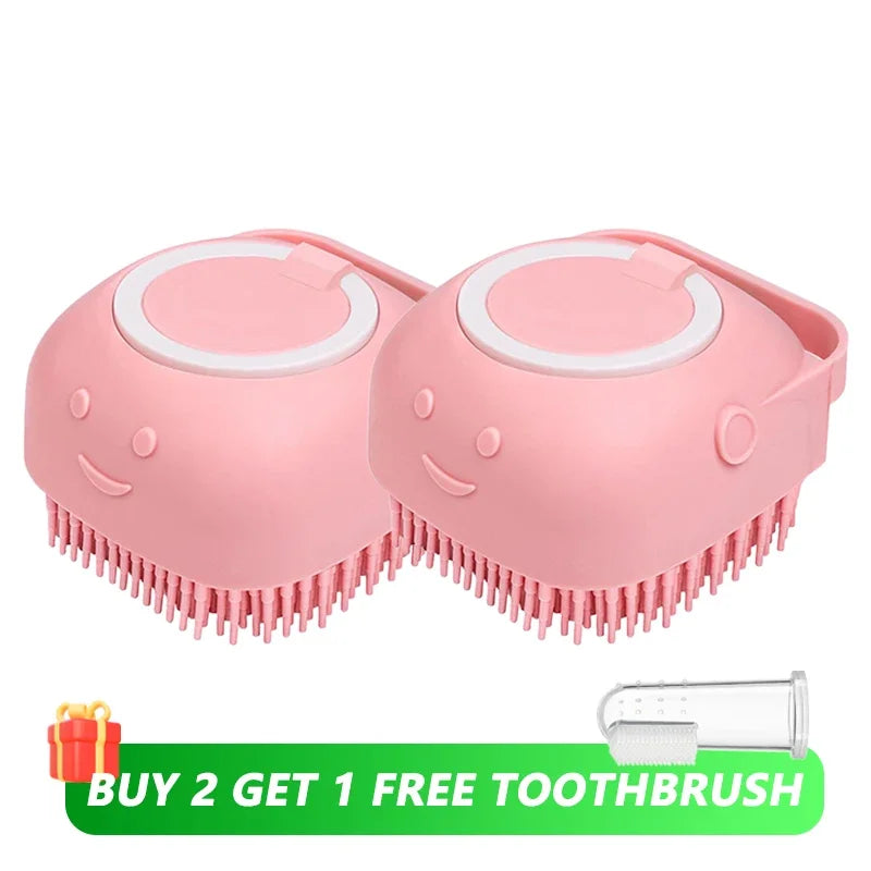 Pet Bathing Massage Brush — Silicone Shampoo Dispenser & Grooming Tool