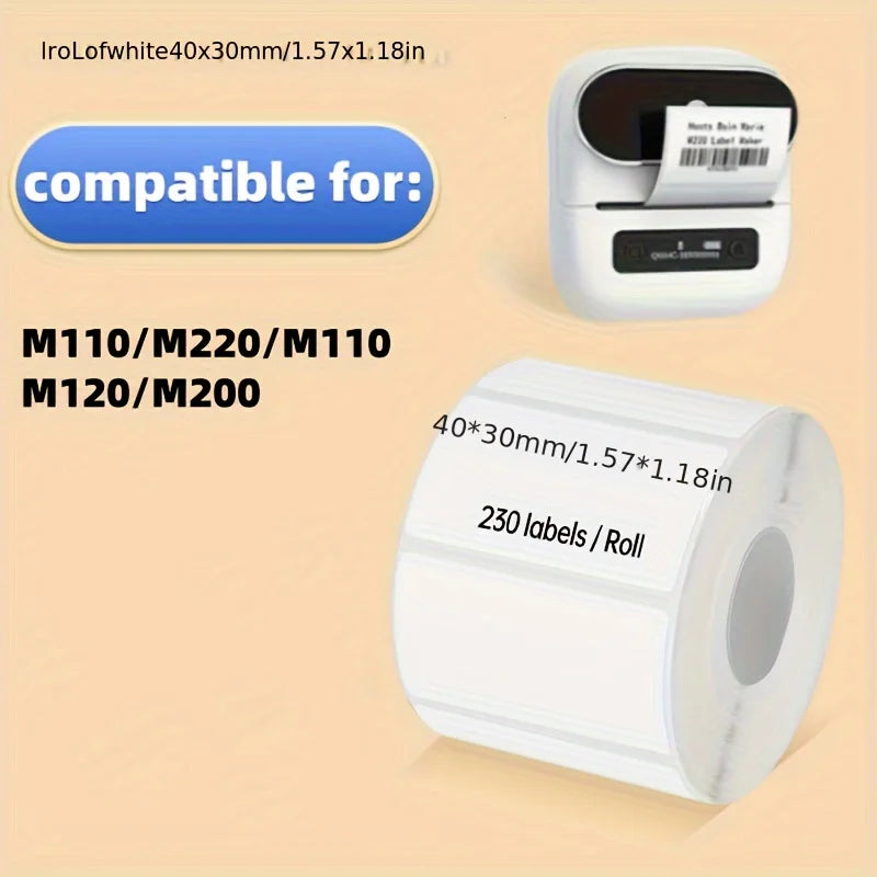 White Square Label Rolls — Versatile Adhesive Paper Stickers