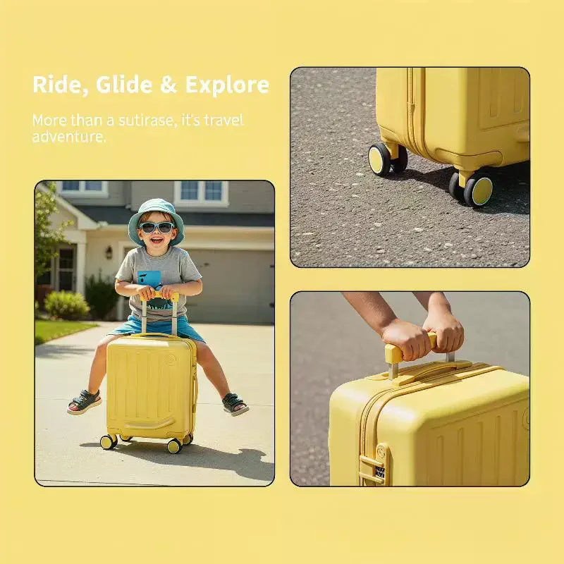 Kids Ride-On Rolling Suitcase — 20 Inch Carry-On with Password Lock