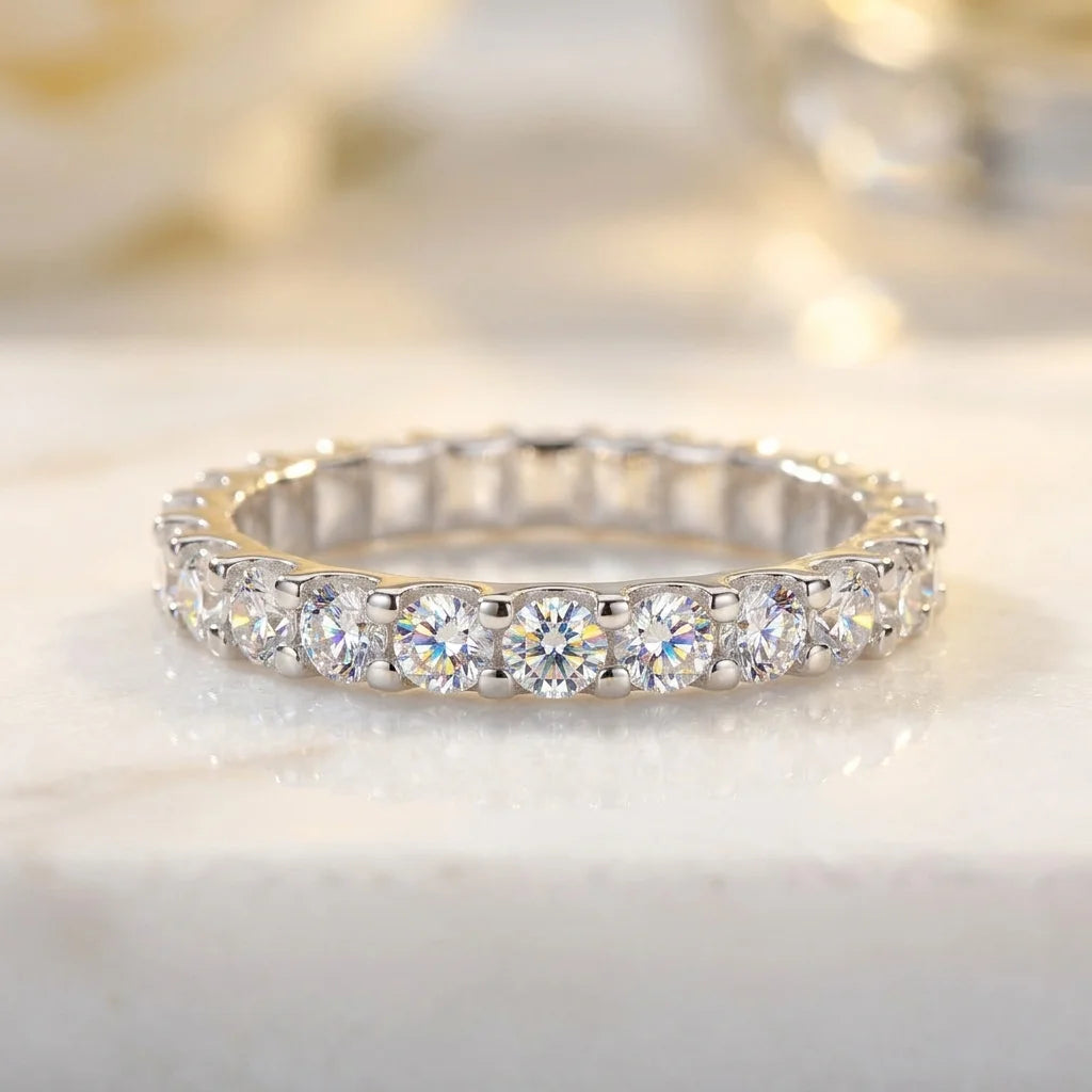 Moissanite Ring — Sterling Silver Wedding Band