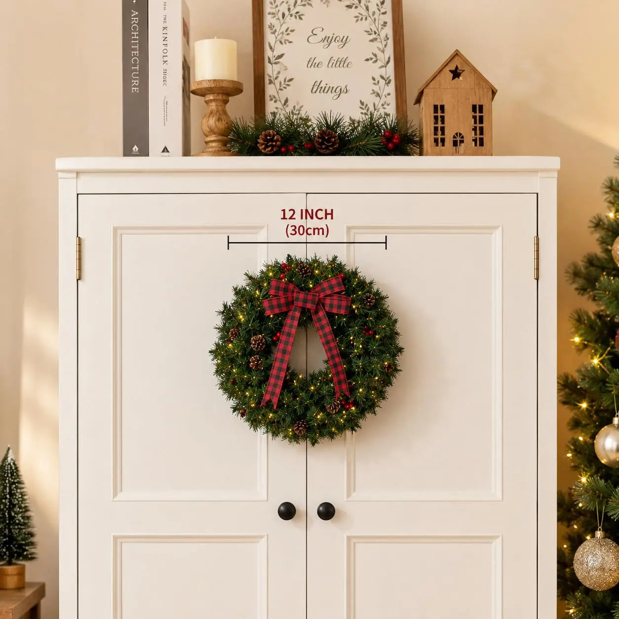 GAOMON Pre-Lit Christmas Wreath — Battery Powered LED Holiday Decor