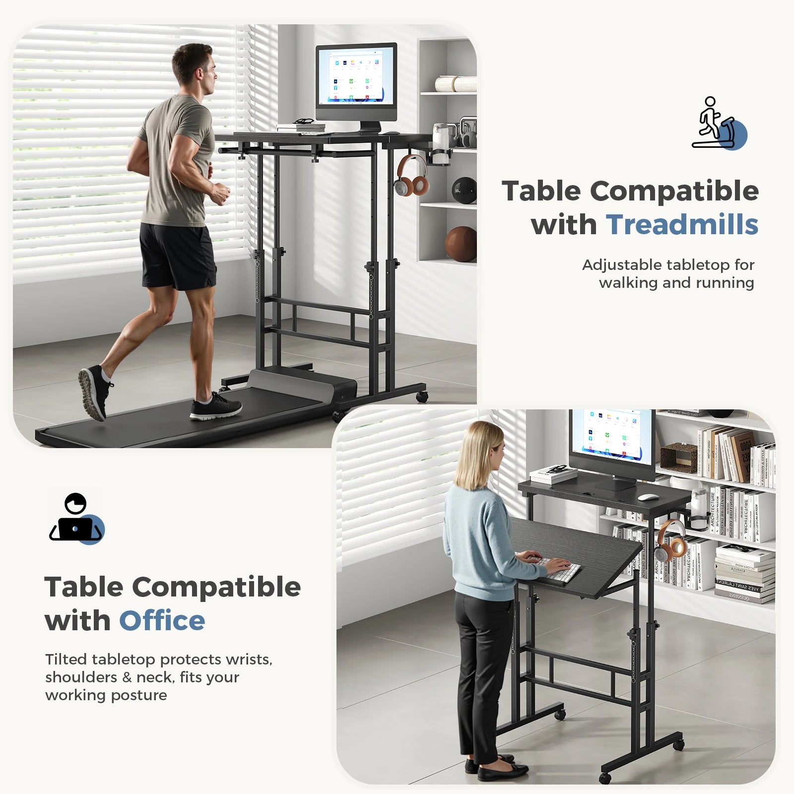 MCQ Rolling Standing Computer Desk — Ergonomic Height Adjustable Workstation