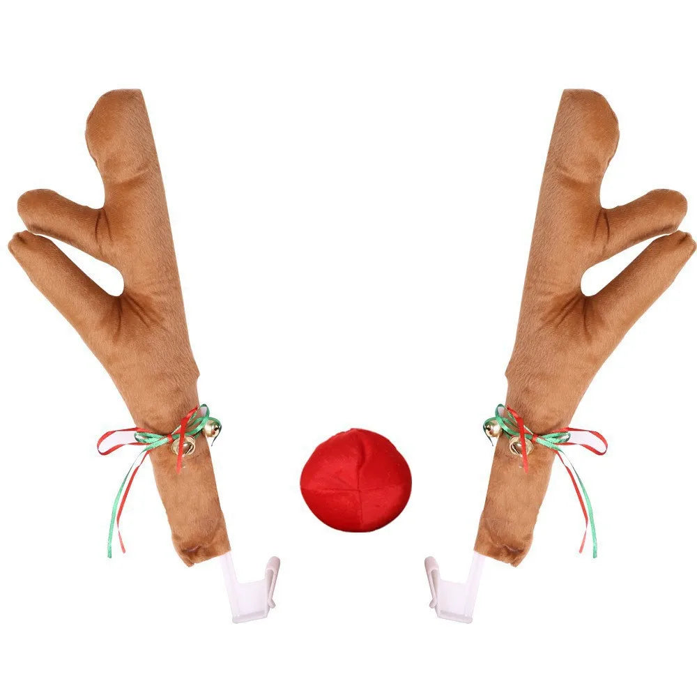 Christmas Car Antlers and Red Nose Set — Funny Holiday Vehicle Decor
