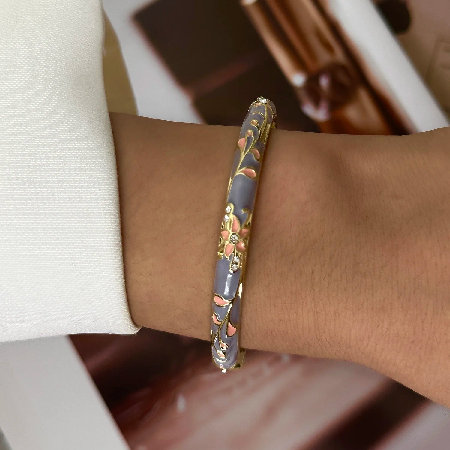 Boho Ethnic Cloisonne Enamel Flower Bracelets — Multicolor Floral Stacking Bangles