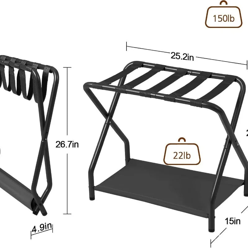 Foldable Metal Luggage Rack Set — Two-Piece Bedroom Storage Solution