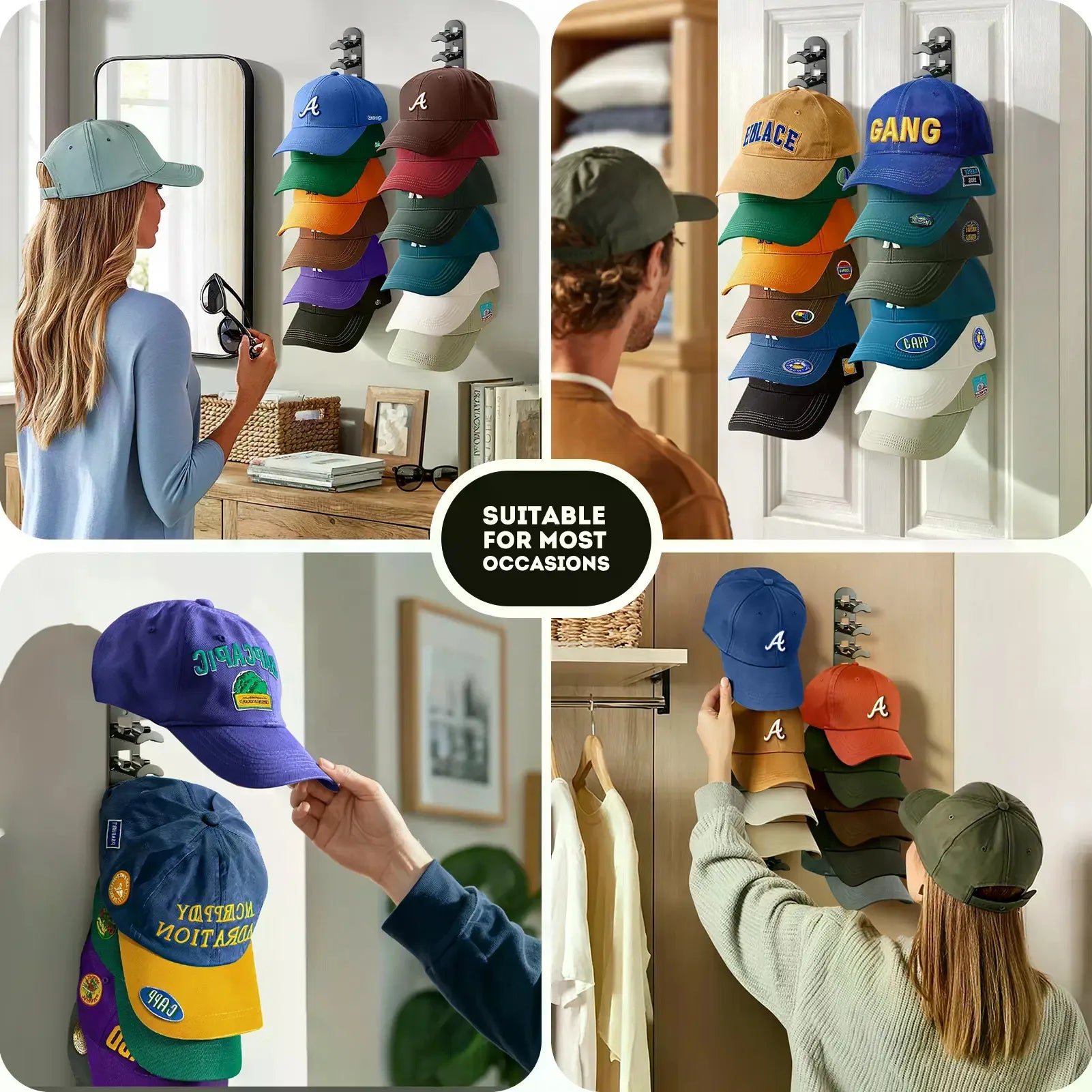 Wall-Mounted Hat Rack 2-Pack — Space-Saving Cap Organizer for Baseball Hats
