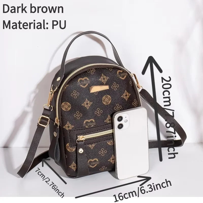 Women's Geometric Mini Backpack — Lightweight PU Leather Daypack
