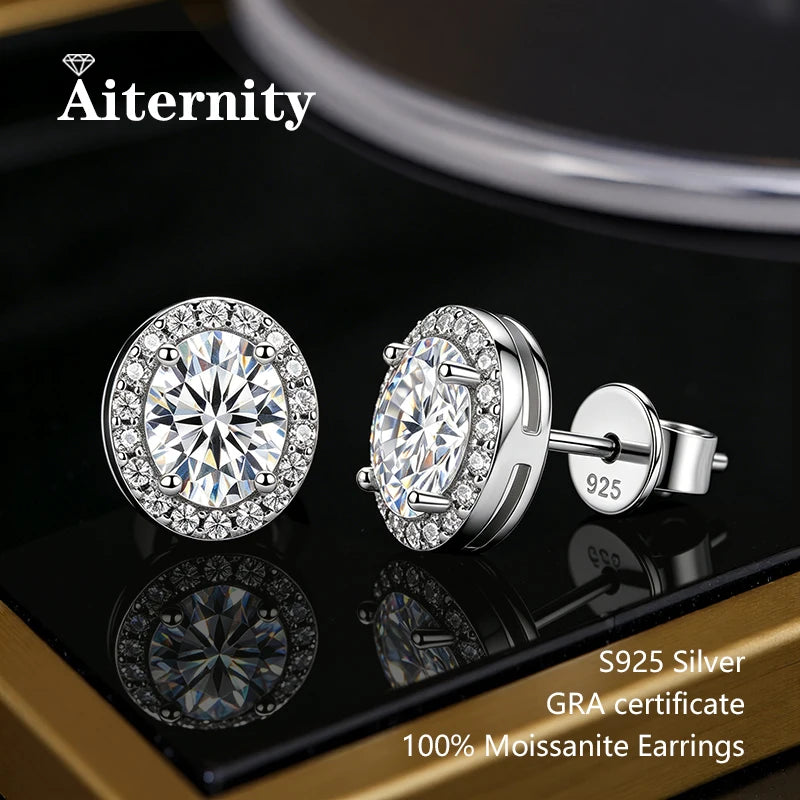 AITERNITY Moissanite Stud Earrings — Elegant S925 Silver Wedding Jewelry