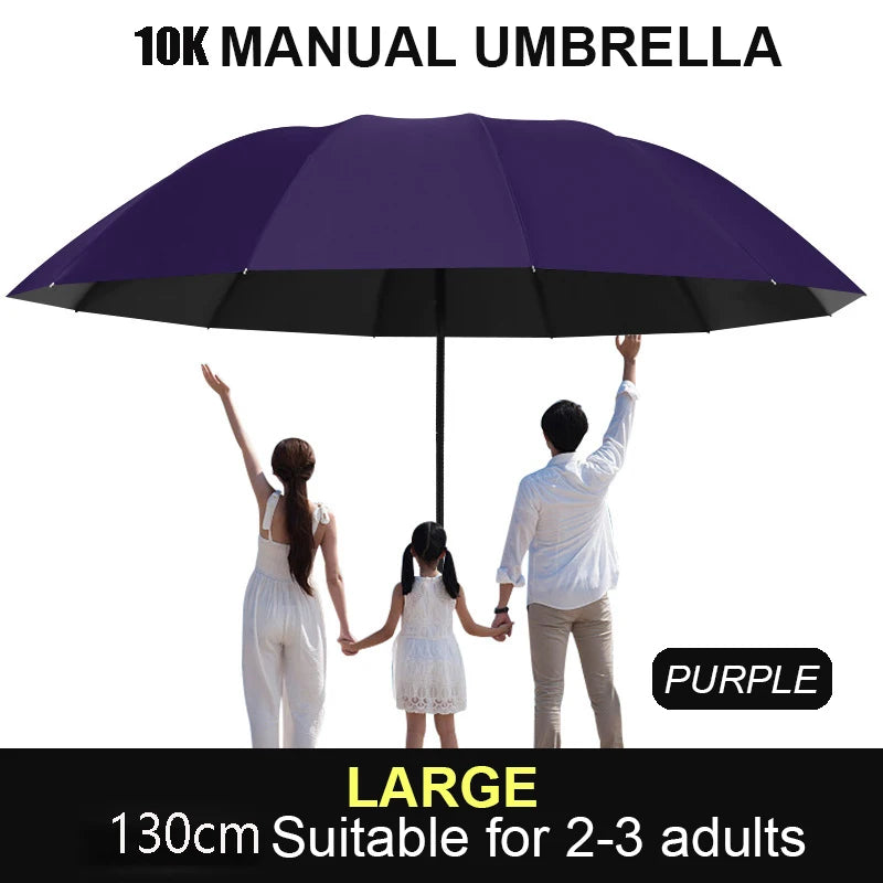 Large Ten-Bone Folding Umbrella — Windproof & UV Protection, 130cm