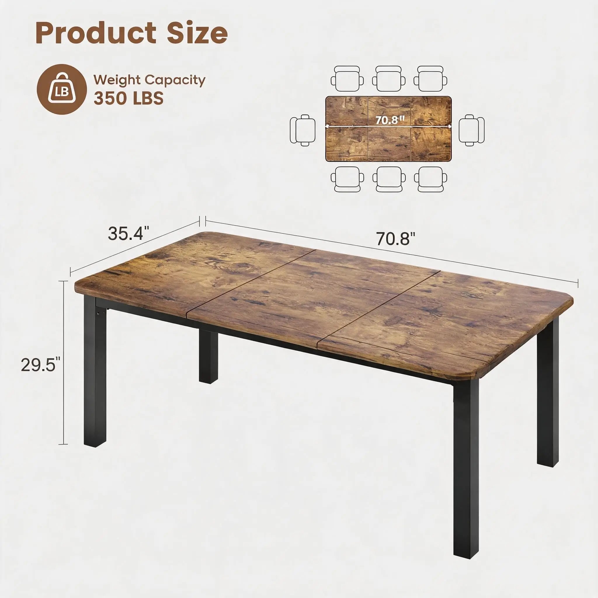 HiMISS Industrial Dining Table — Large Wood Grain Desk with Metal Frame