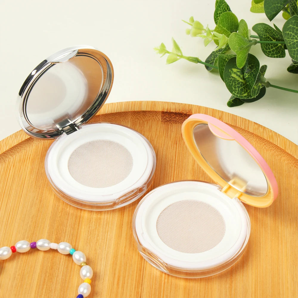 Portable Loose Powder Compact — Refillable Makeup Case with Mirror