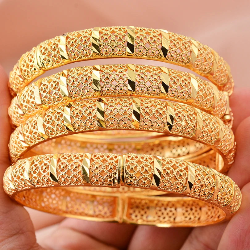 annayoyo Gold Color Bangle Set — Elegant Flower Design Jewelry for Women