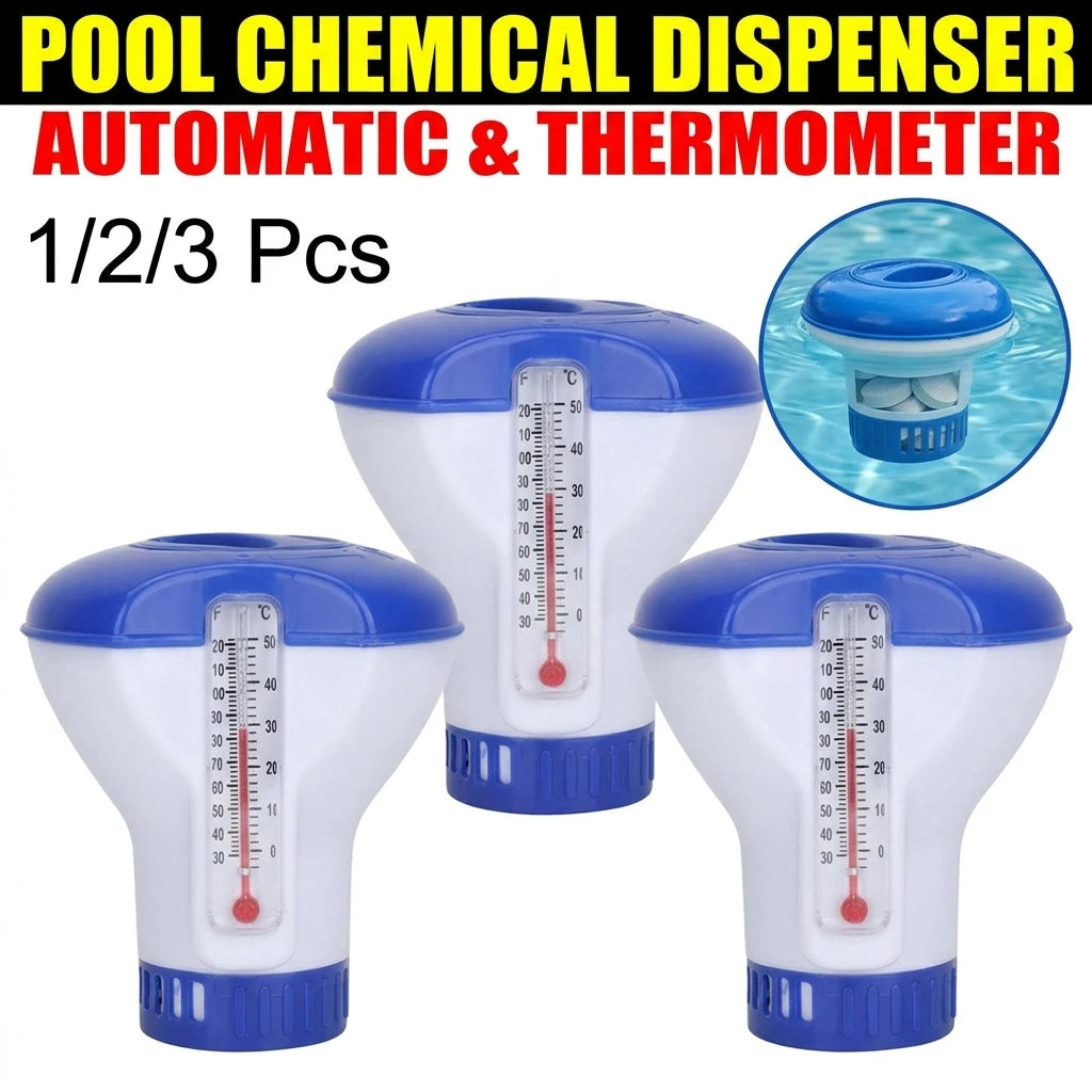 Floating Pool Chlorine Dispenser — Adjustable Flow with Built-in Thermometer