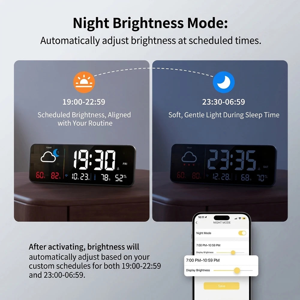 Niditon Smart Weather Clock — Digital Temperature & Humidity Display