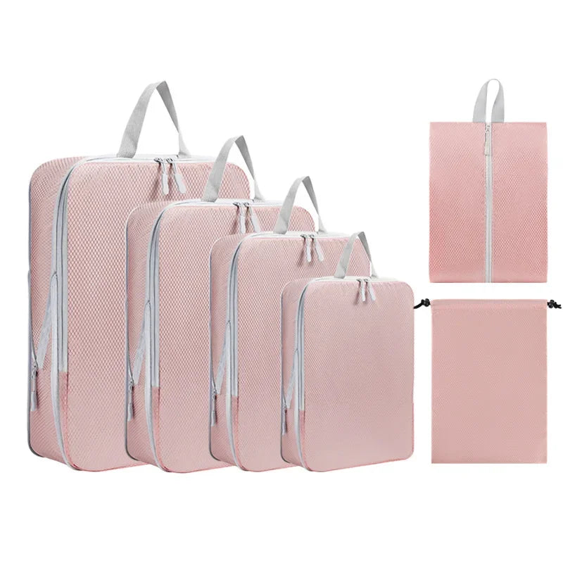 Luggage Organizer Set — Compressible Travel Packing Cubes with Handbag