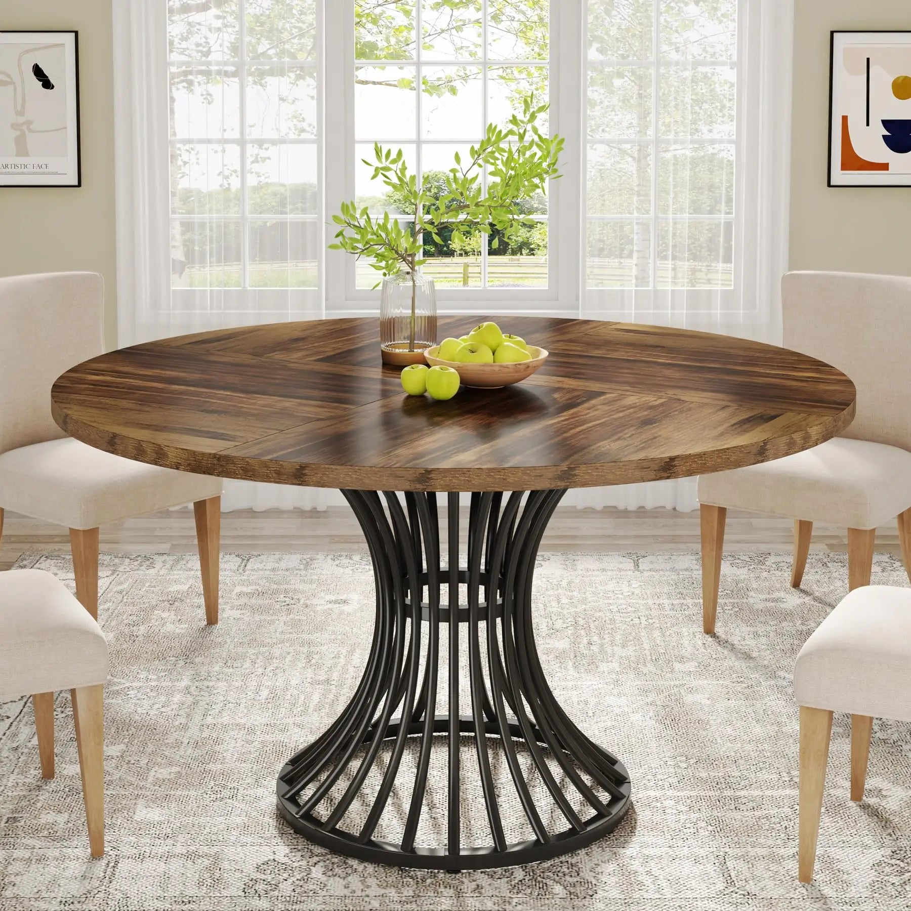 Tribesigns Round Dining Table — 47-Inch Farmhouse Style Kitchen Table