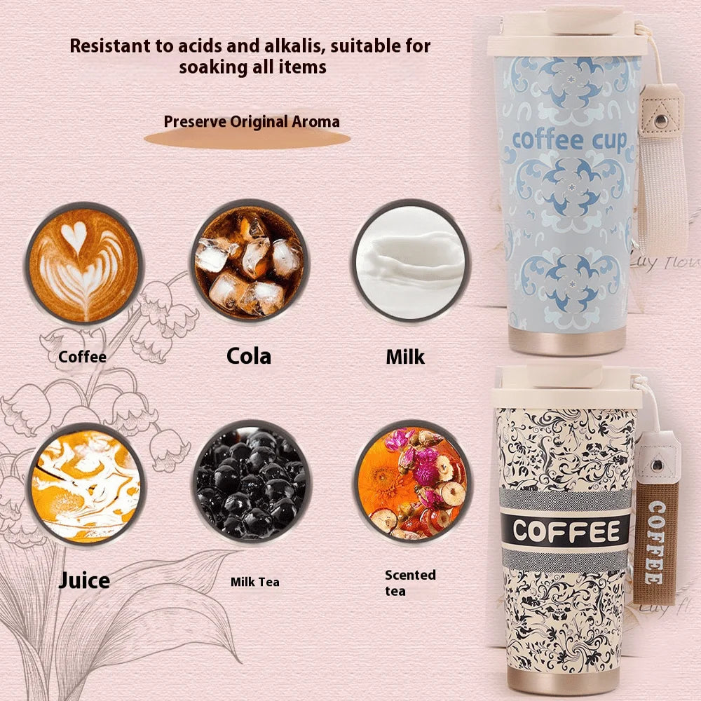 Insulated Stainless Steel Coffee Tumbler — Leakproof Travel Mug with Lanyard