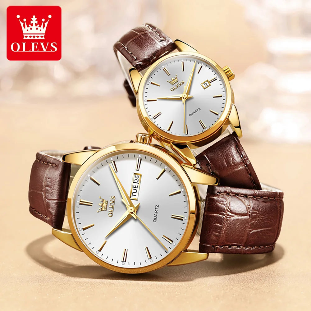 OLEVS 6898 Couple Watches — Luxury Quartz Wristwatch Set with Calendar