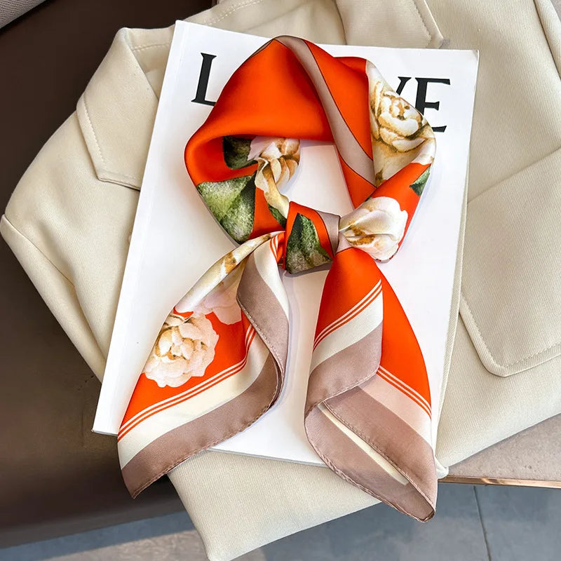 SENAIFEI Printed Silk Scarf — Luxury Square Shawl & Decorative Headband