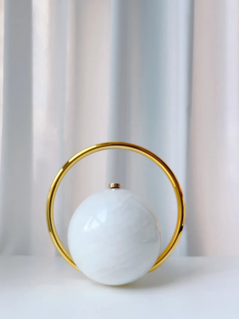 miflame Elegant Spherical Evening Clutch — Marble Texture Handbag with Electroplated Handle