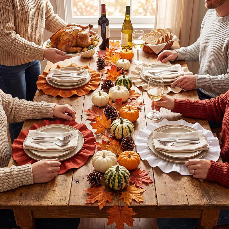 Cotton Ruffle Placemats and Napkins — Elegant Table Decor for Dining