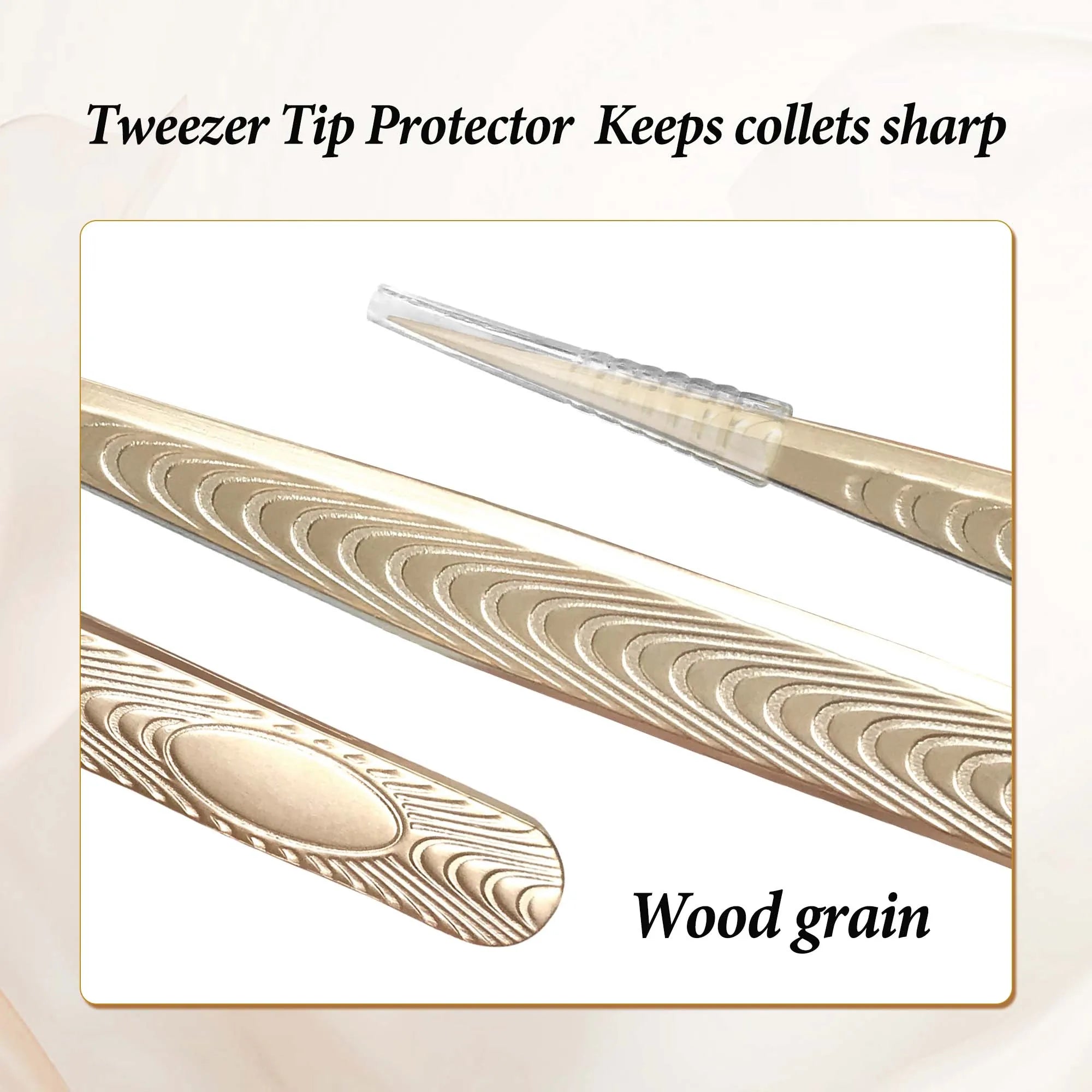 Gold Stainless Steel Eyelash Extension Tweezers — Anti-Slip Wood Grain Design