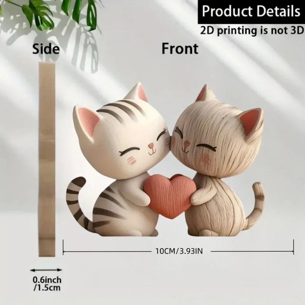 Wooden Animal Couple Sculpture — Cute Desktop Decor & Gift Set