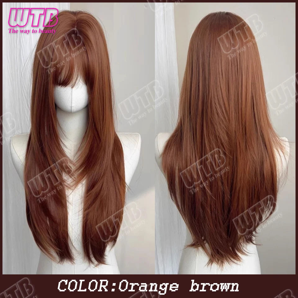 WTB Mint Green Highlighted Synthetic Wig — Long Straight Hair with Bangs