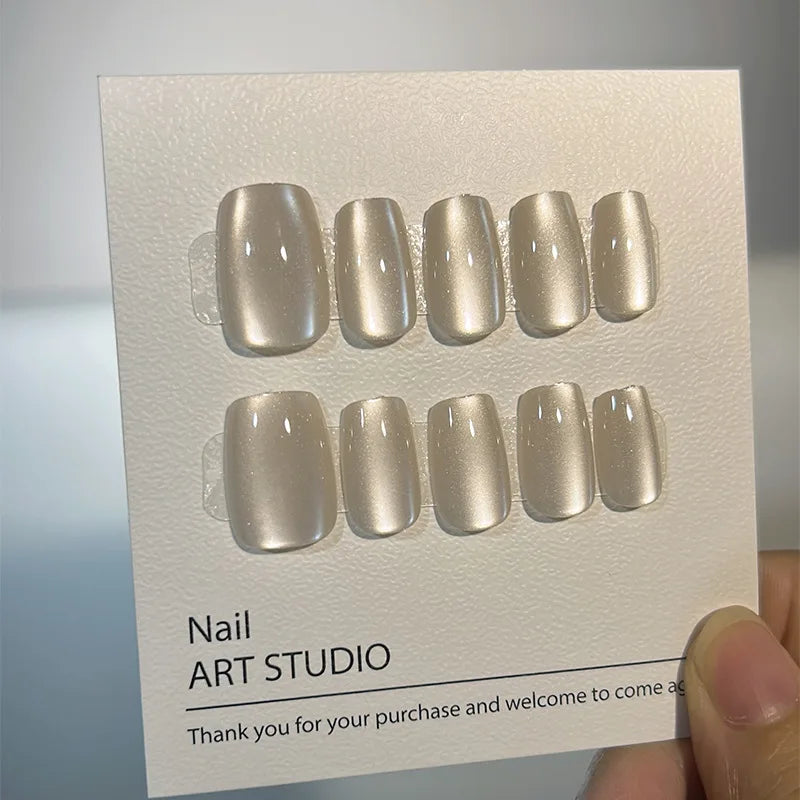 Luxury Cat Eye Press On Nails — Handmade Acrylic Coffin Style False Nails