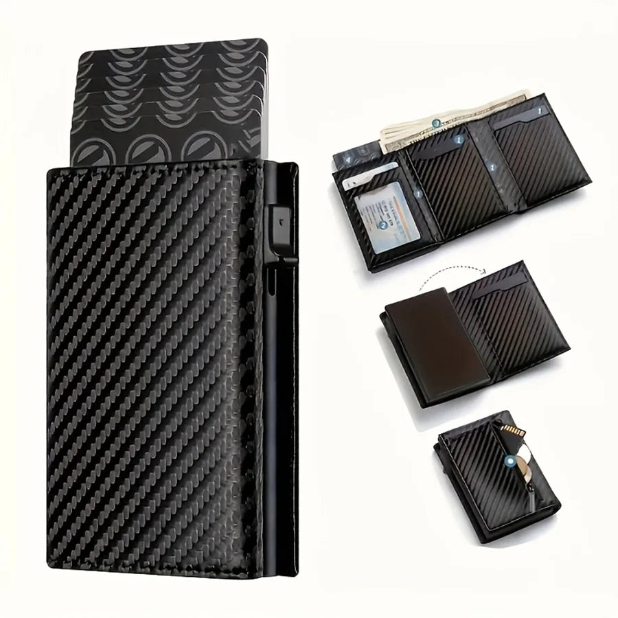 Men's Carbon Fiber Wallet — RFID Blocking Pop-Up Card Holder