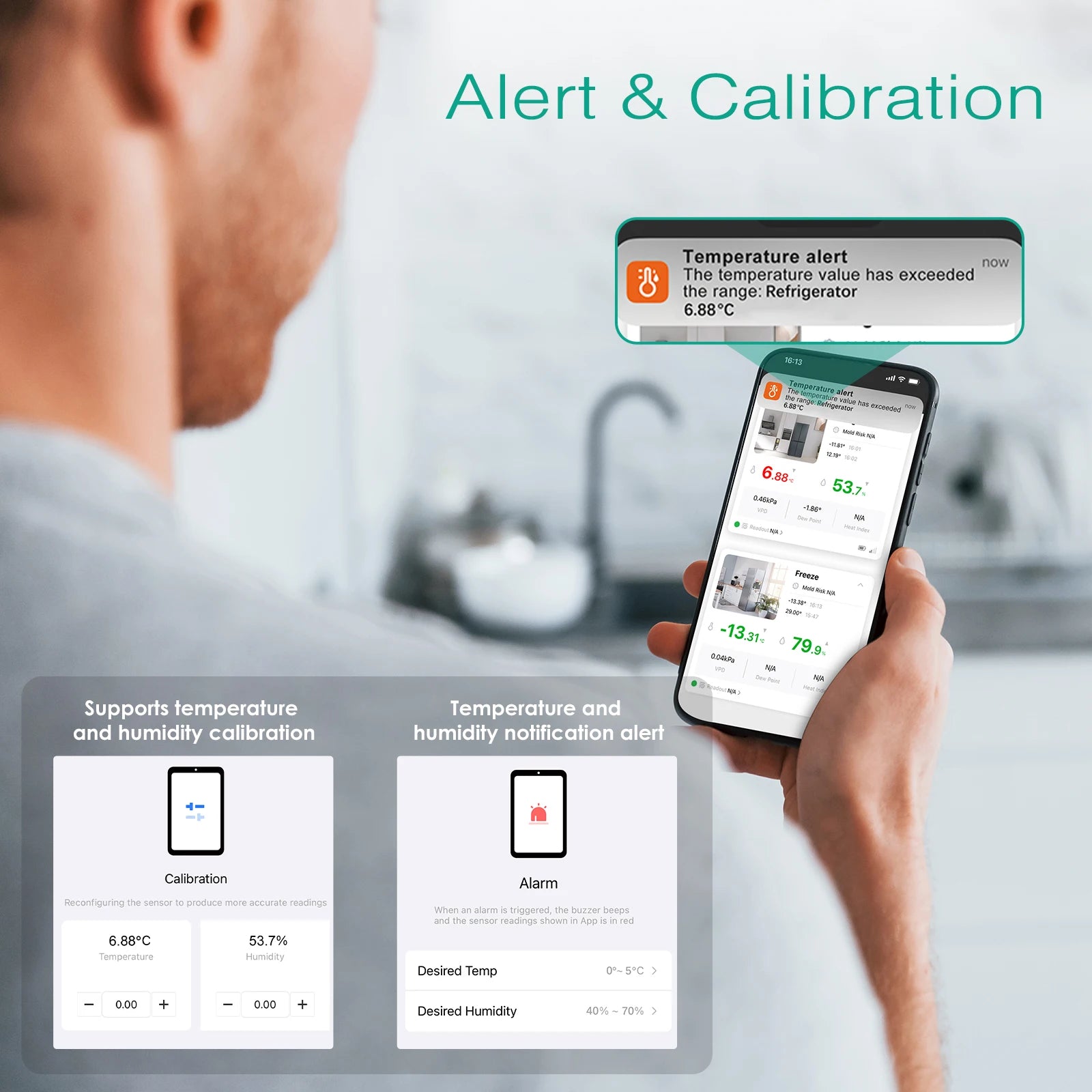 ORIA Bluetooth Freezer Thermometer — Smart Digital Hygrometer with Probe