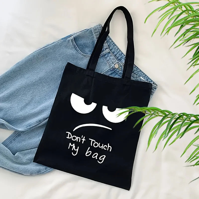 Funny Face Print Tote Bag — Lightweight Foldable Shoulder Bag for Shopping