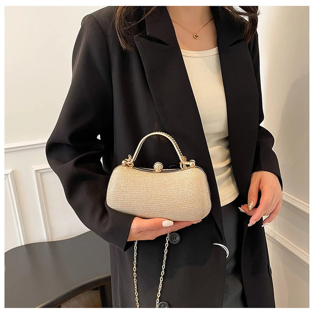 Structured Square Evening Bag — Versatile Clutch with Chain Strap