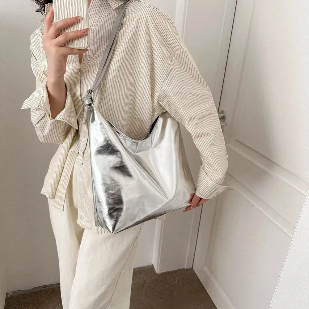 Metallic PU Leather Tote Bag — High Capacity Shoulder Bag for Women