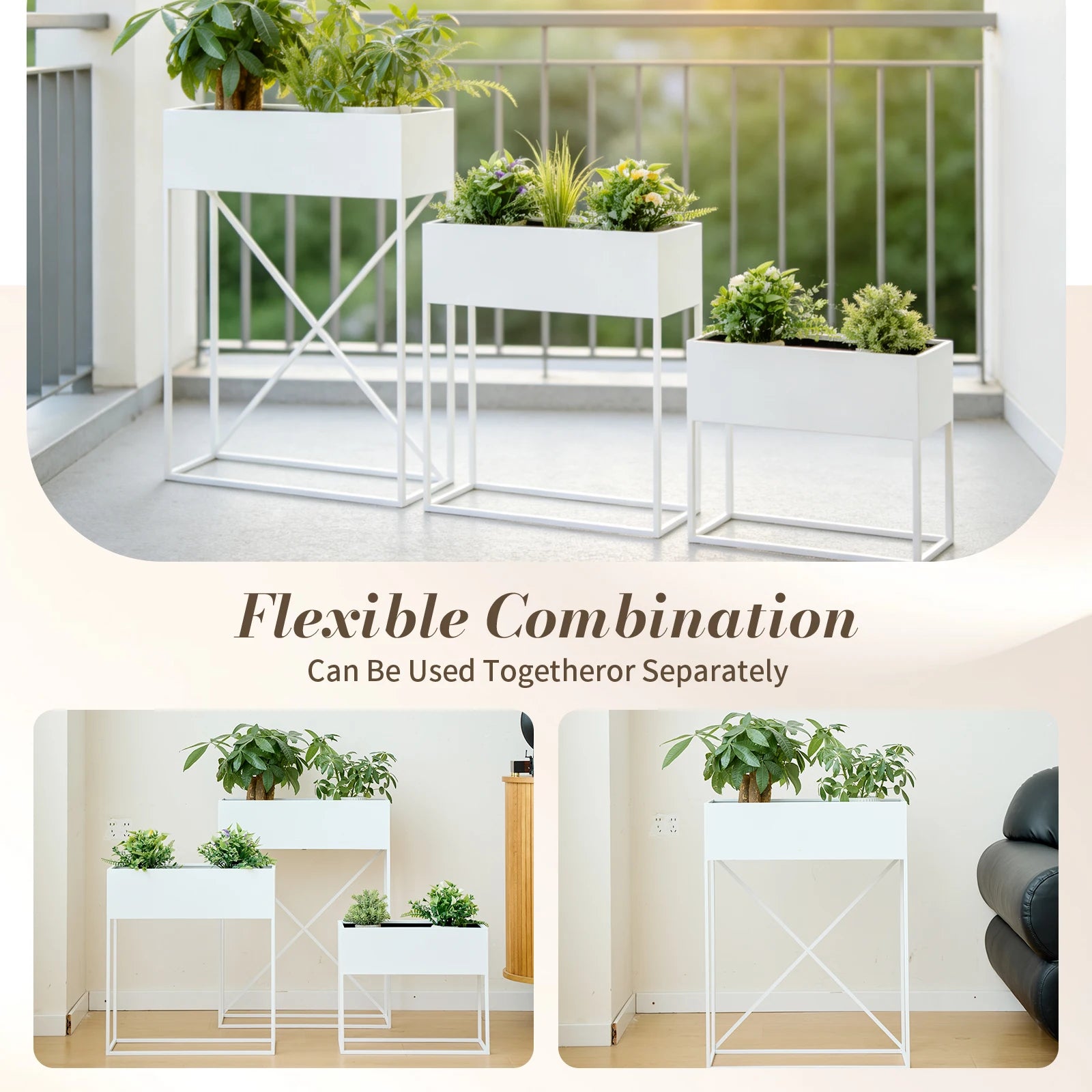 3-Piece Metal Raised Garden Bed — Elevated Tiered Planter with Legs