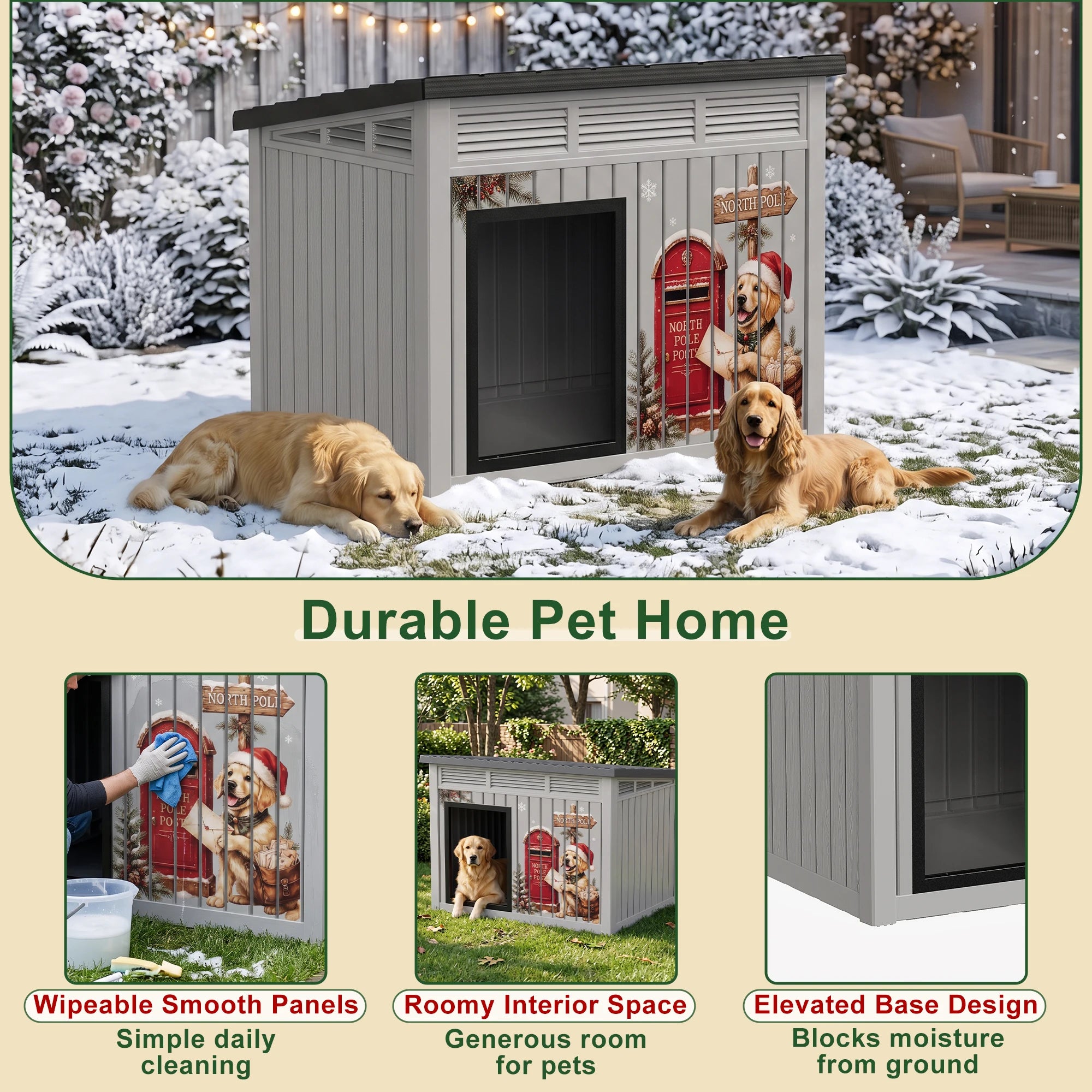 Christmas Dog House — Weatherproof Outdoor Kennel