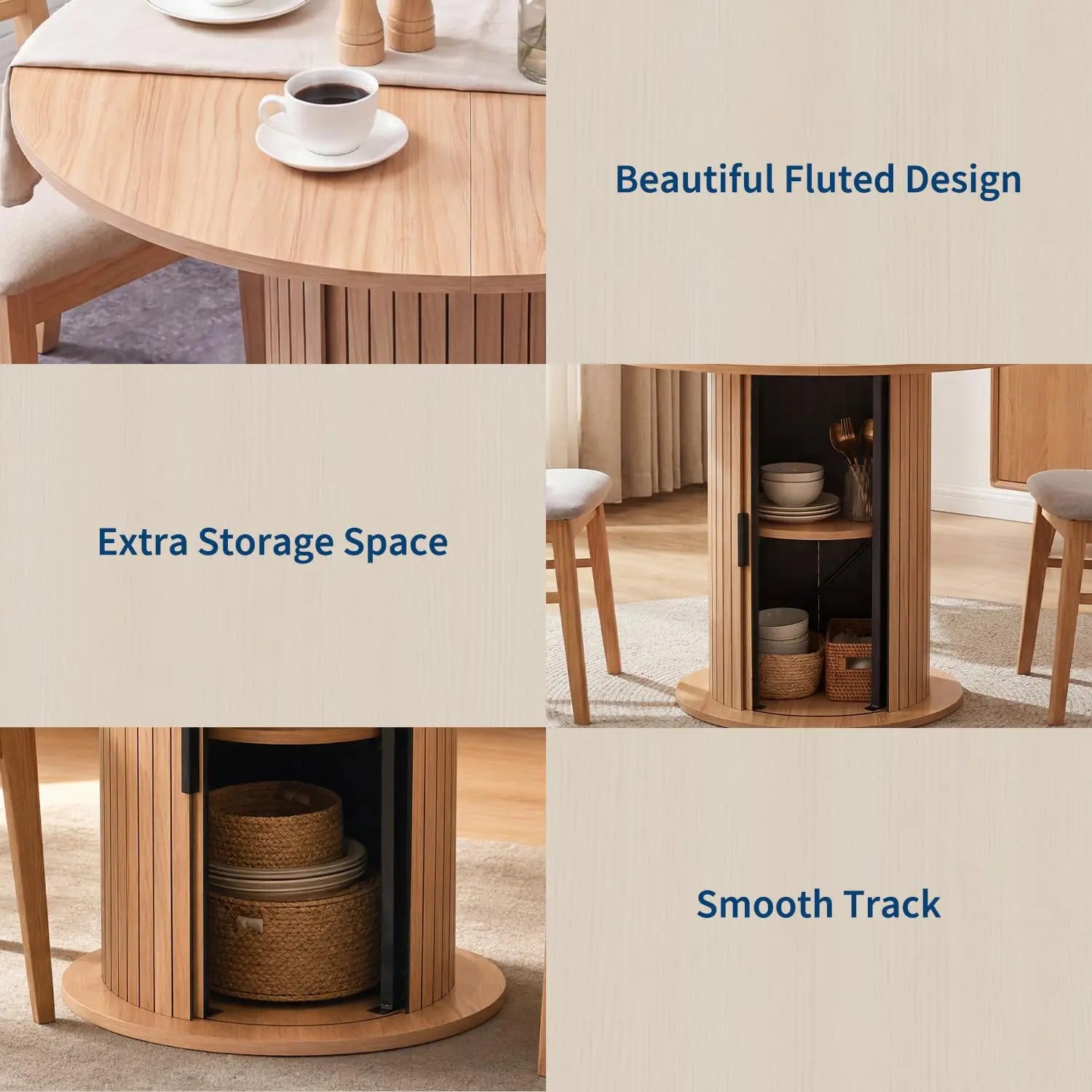 HiMISS Round Dining Table — Space-Saving Kitchen Table with Center Storage