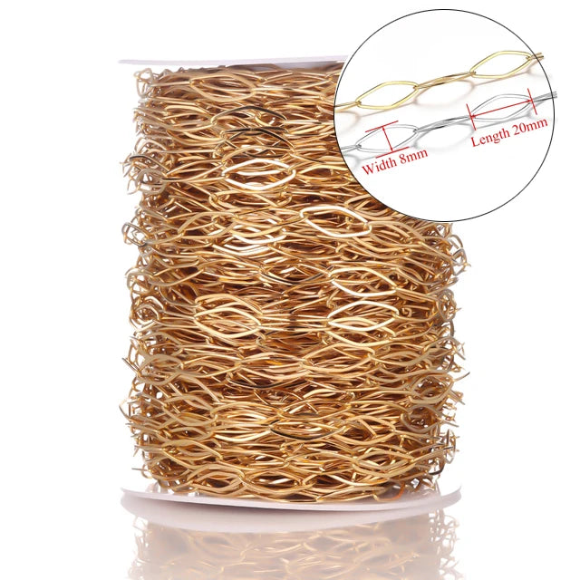 Stainless Steel Jewelry Chain — 1M Gold or Steel Link Chain for DIY Crafts